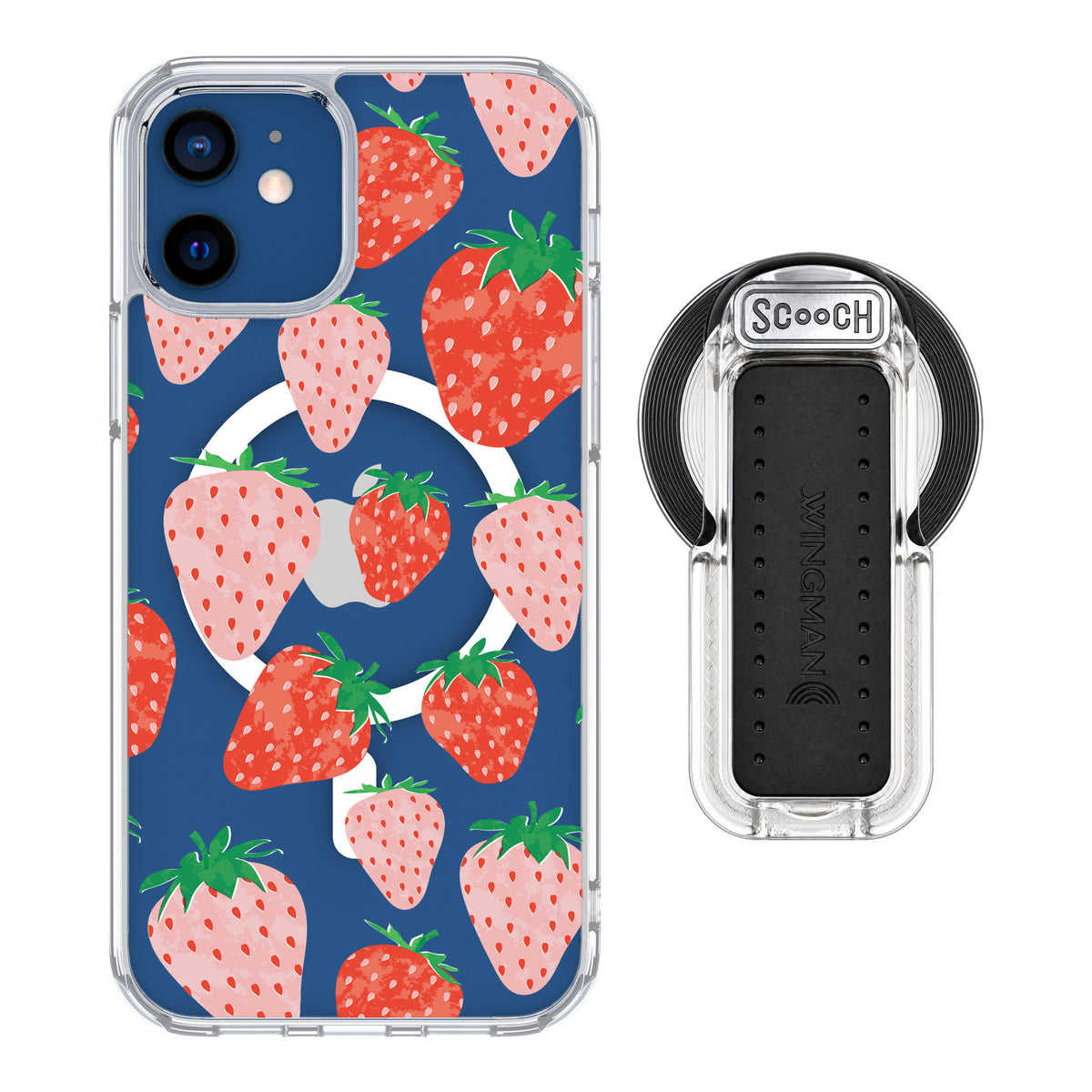 Scooch MagCase Strawberry Fields for iPhone 12 — MagSafe Wingback Bundle - Clear