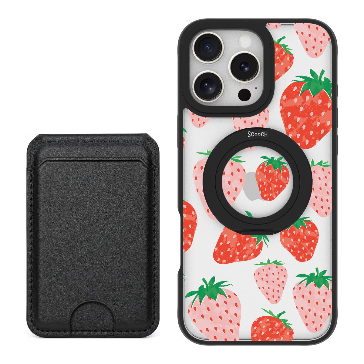 Scooch MagCase Strawberry Fields for iPhone 16 Pro Max — Black MagWallet Bundle