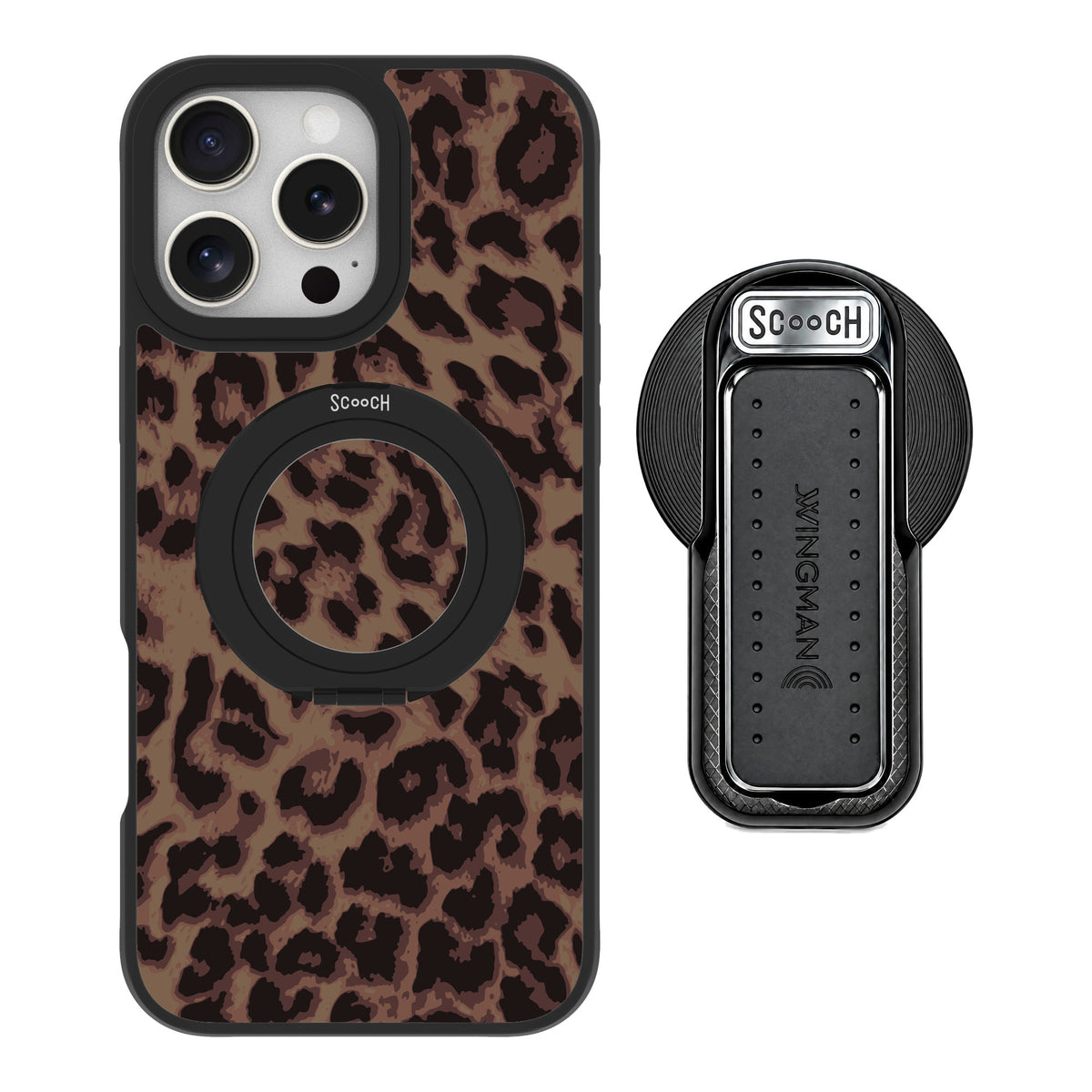 Scooch MagCase Luxe Leopard for iPhone 16 Pro Max — MagSafe Wingback Bundle - Black