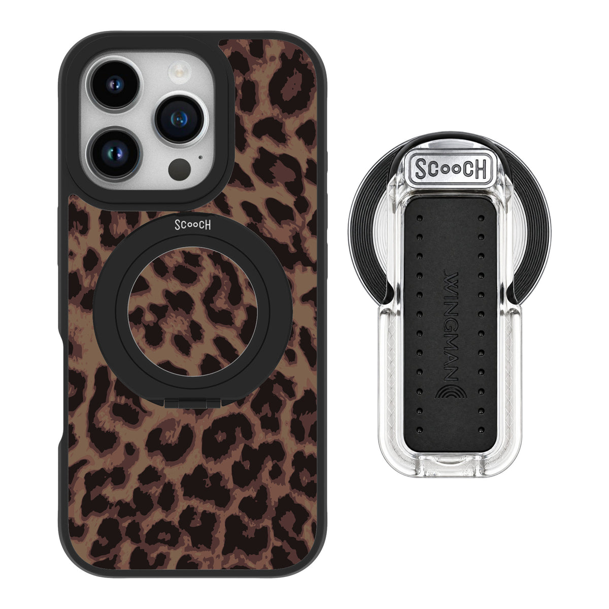 Scooch MagCase Luxe Leopard for iPhone 16 Pro — MagSafe Wingback Bundle - Clear
