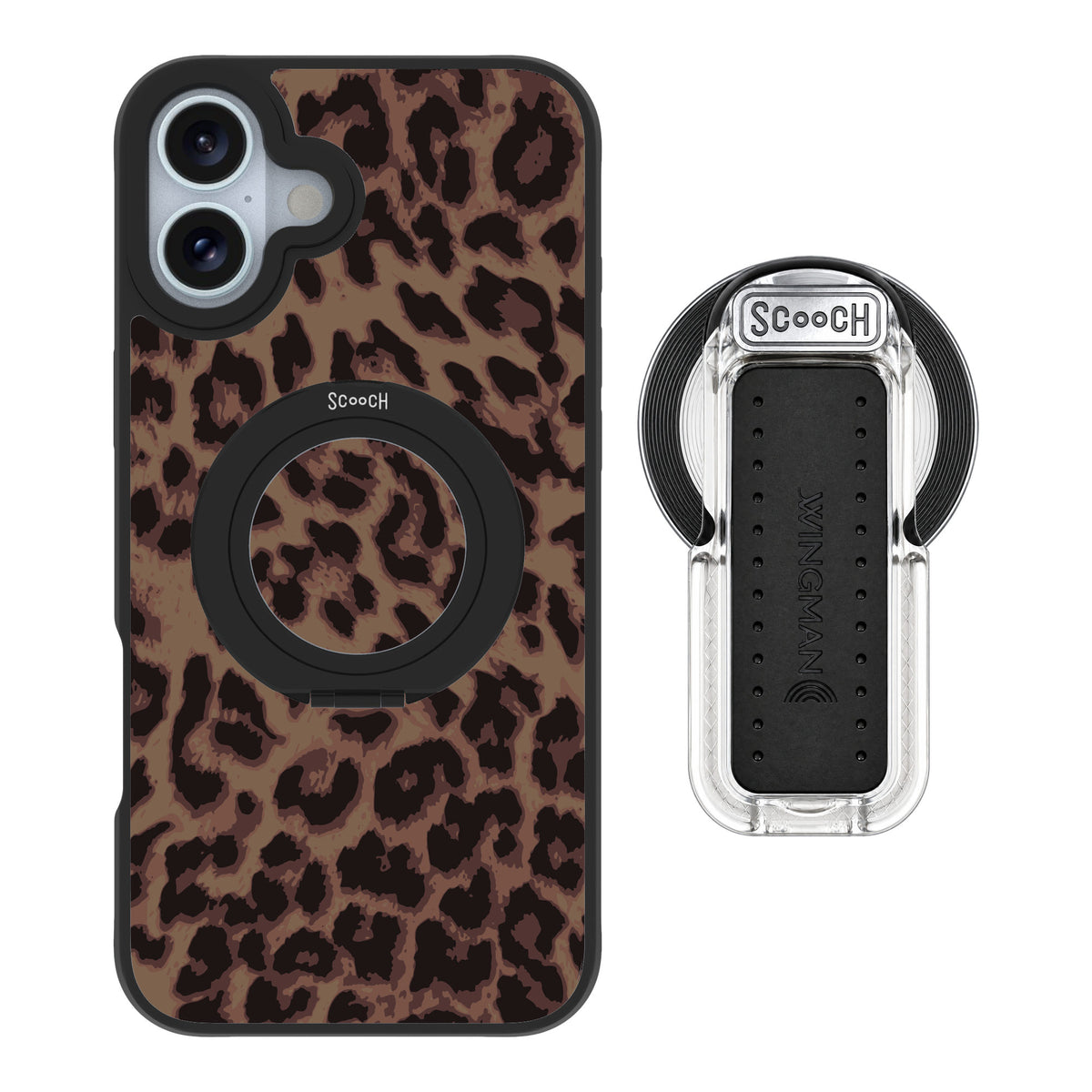 Scooch MagCase Luxe Leopard for iPhone 16 Plus — MagSafe Wingback Bundle - Clear