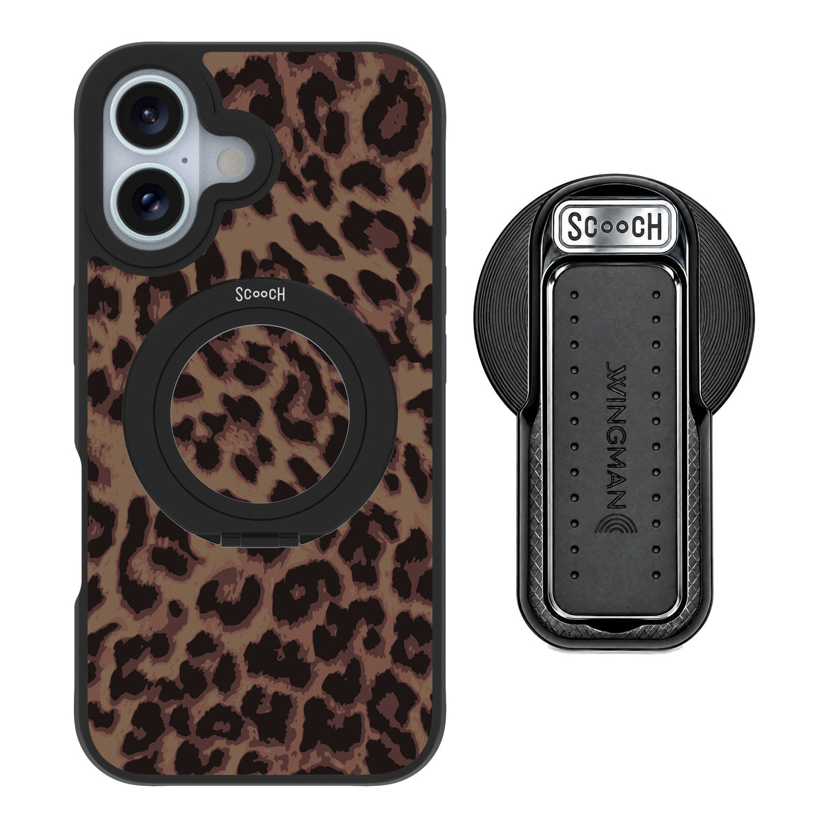 Scooch MagCase Luxe Leopard for iPhone 16 — MagSafe Wingback Bundle - Black