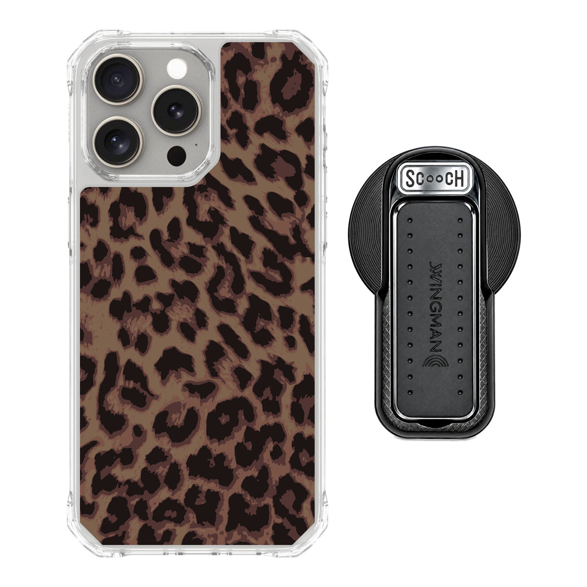 Scooch MagCase Luxe Leopard for iPhone 15 Pro Max — MagSafe Wingback Bundle - Black
