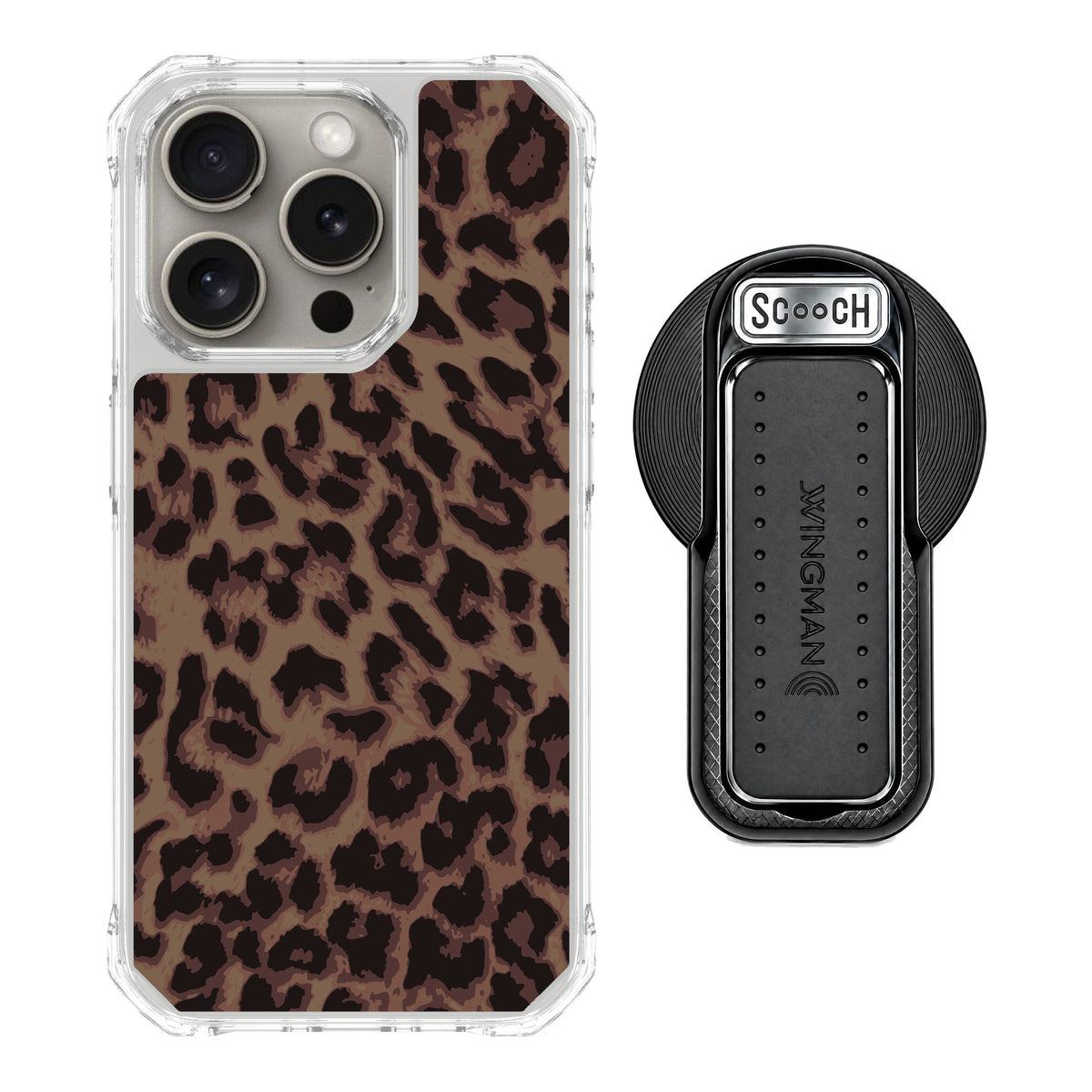 Scooch MagCase Luxe Leopard for iPhone 15 Pro — MagSafe Wingback Bundle - Black