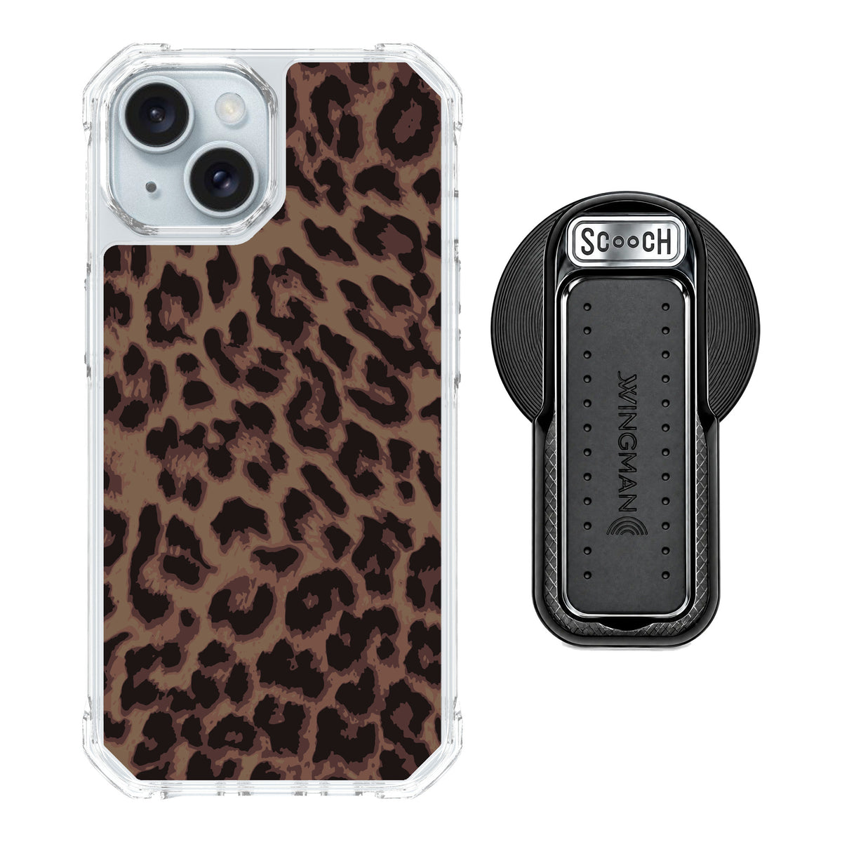 Scooch MagCase Luxe Leopard for iPhone 15 — MagSafe Wingback Bundle - Black