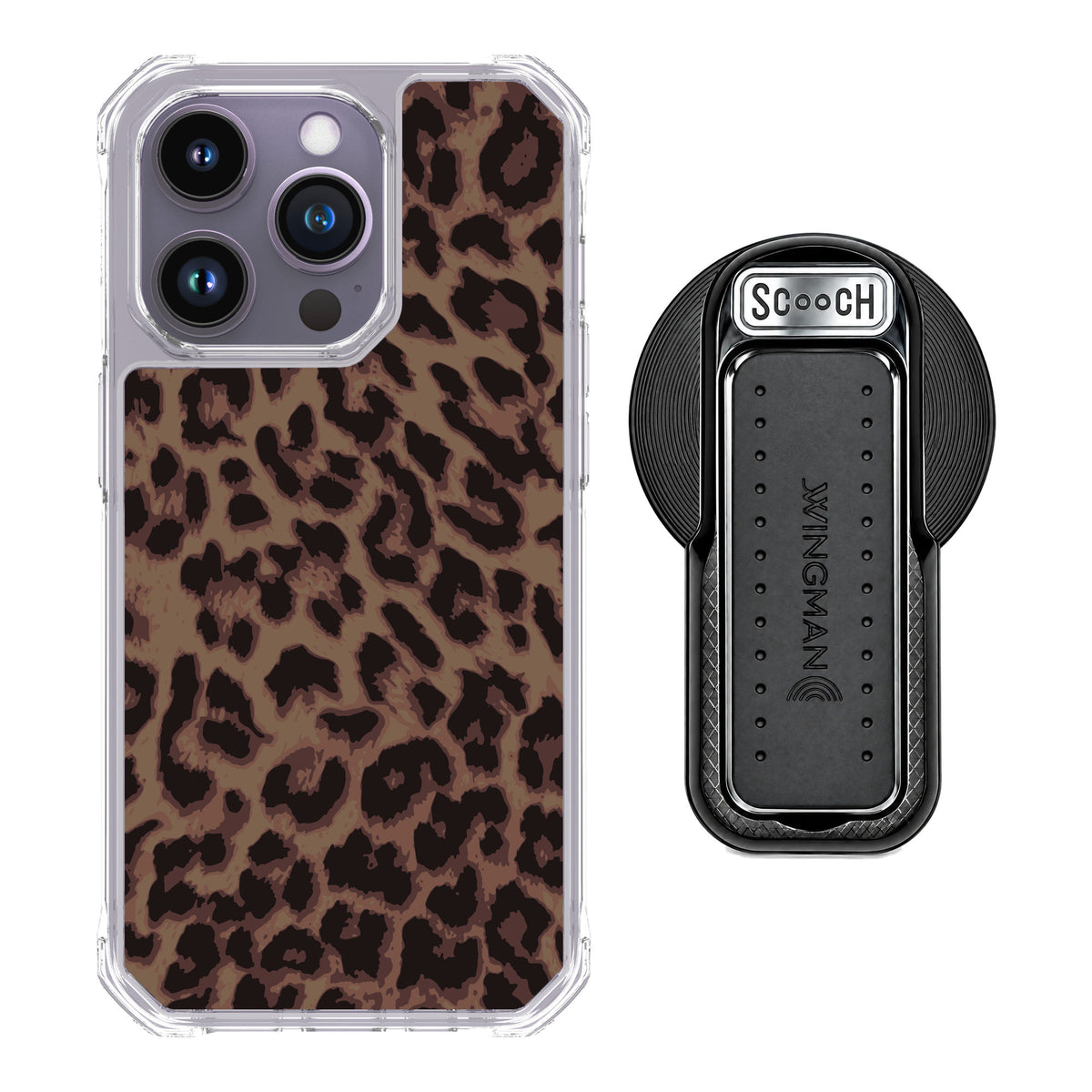Scooch MagCase Luxe Leopard for iPhone 14 Pro — MagSafe Wingback Bundle - Black