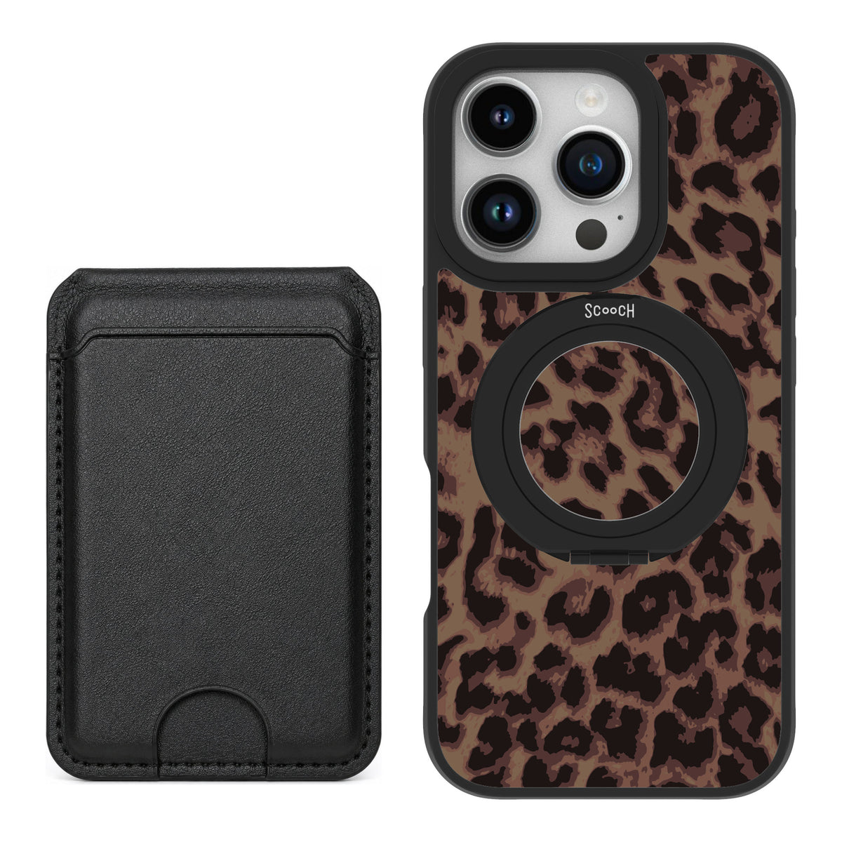 Scooch MagCase Luxe Leopard for iPhone 16 Pro — Black MagWallet Bundle
