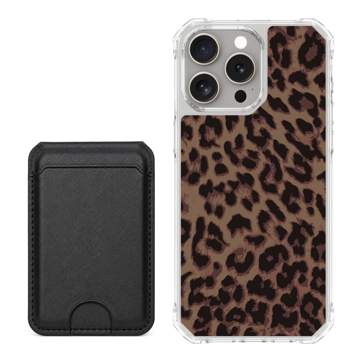 Scooch MagCase Luxe Leopard for iPhone 15 Pro Max — Black MagWallet Bundle