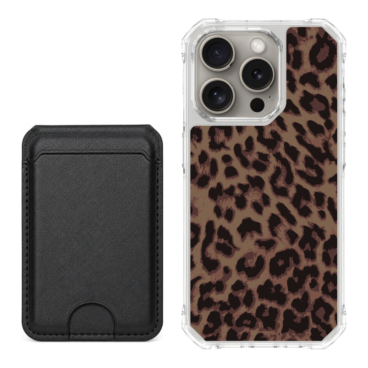 Scooch MagCase Luxe Leopard for iPhone 15 Pro — Black MagWallet Bundle