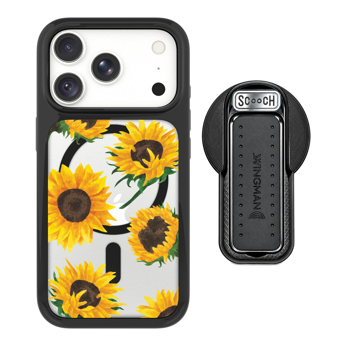 Scooch MagCase Sunflower Frenzy for iPhone 18 Pro — MagSafe Wingback Bundle - Black