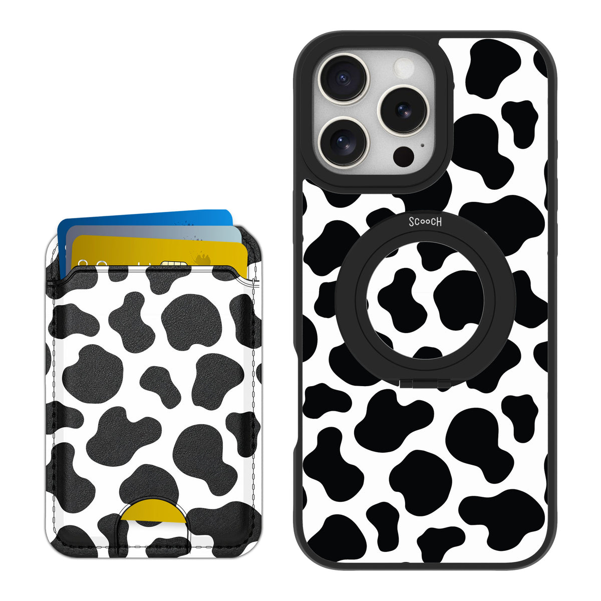 Scooch MagCase Cow Print for iPhone 16 Pro Max — Matching MagWallet Bundle