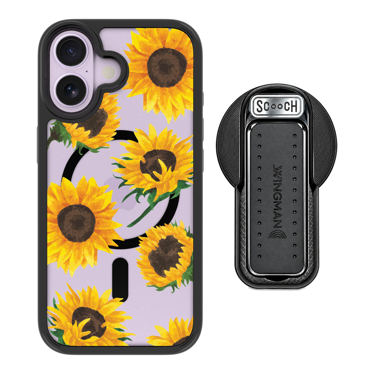 Scooch MagCase Sunflower Frenzy for iPhone 17 — MagSafe Wingback Bundle - Black