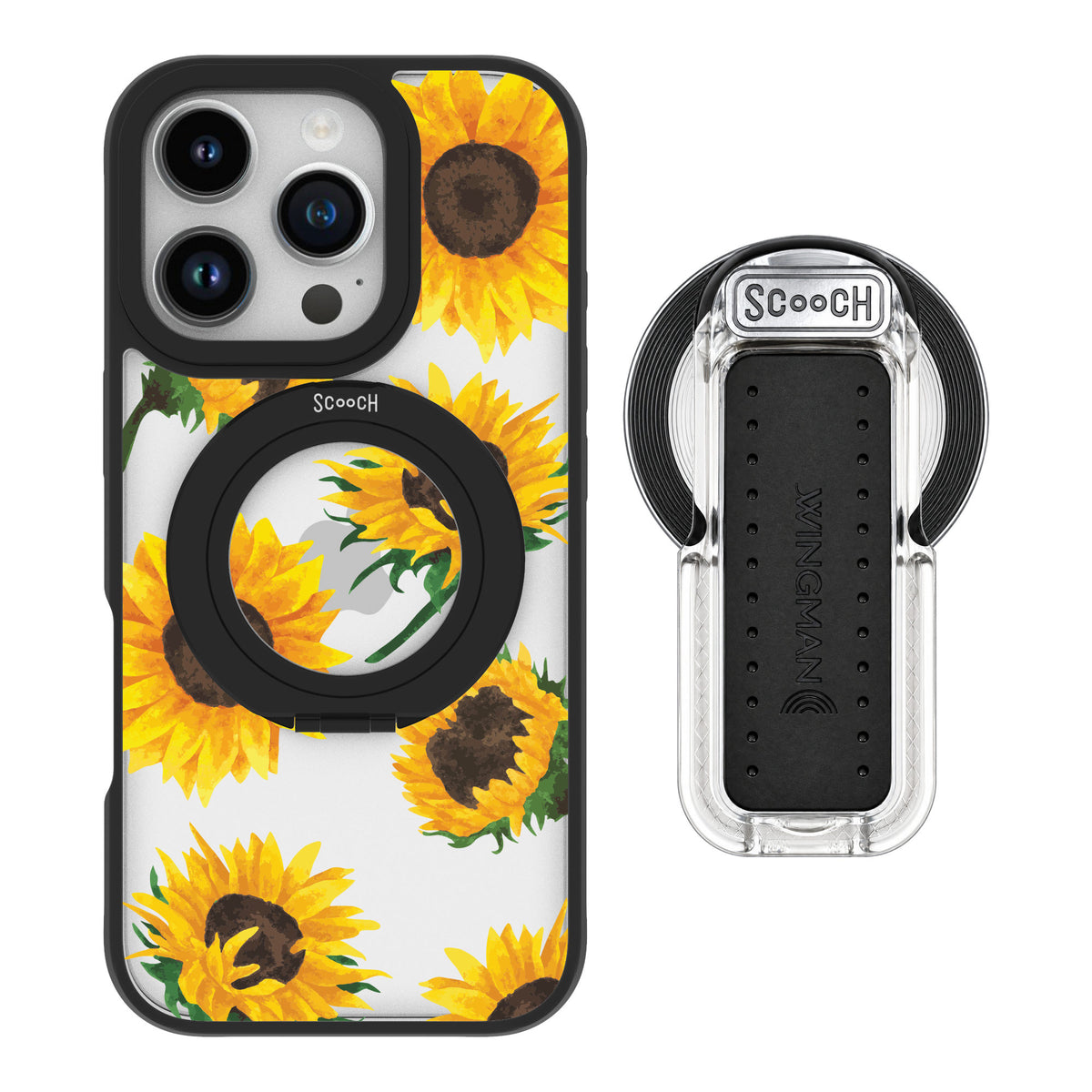 Scooch MagCase Sunflower Frenzy for iPhone 16 Pro — MagSafe Wingback Bundle - Clear