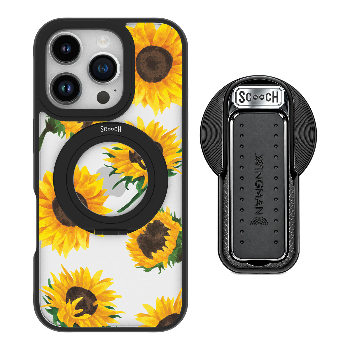 Scooch MagCase Sunflower Frenzy for iPhone 16 Pro — MagSafe Wingback Bundle - Black