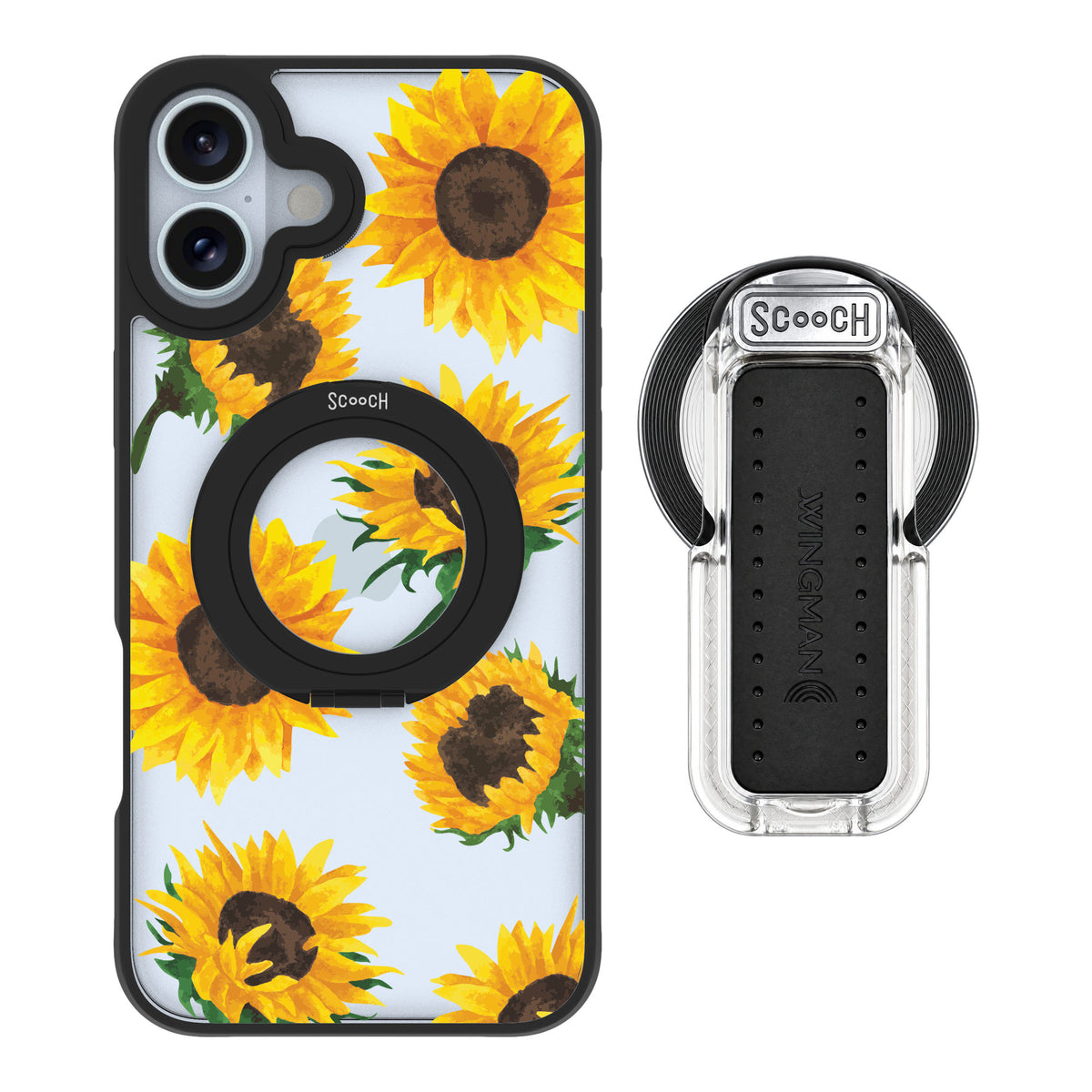 Scooch MagCase Sunflower Frenzy for iPhone 16 Plus — MagSafe Wingback Bundle - Clear