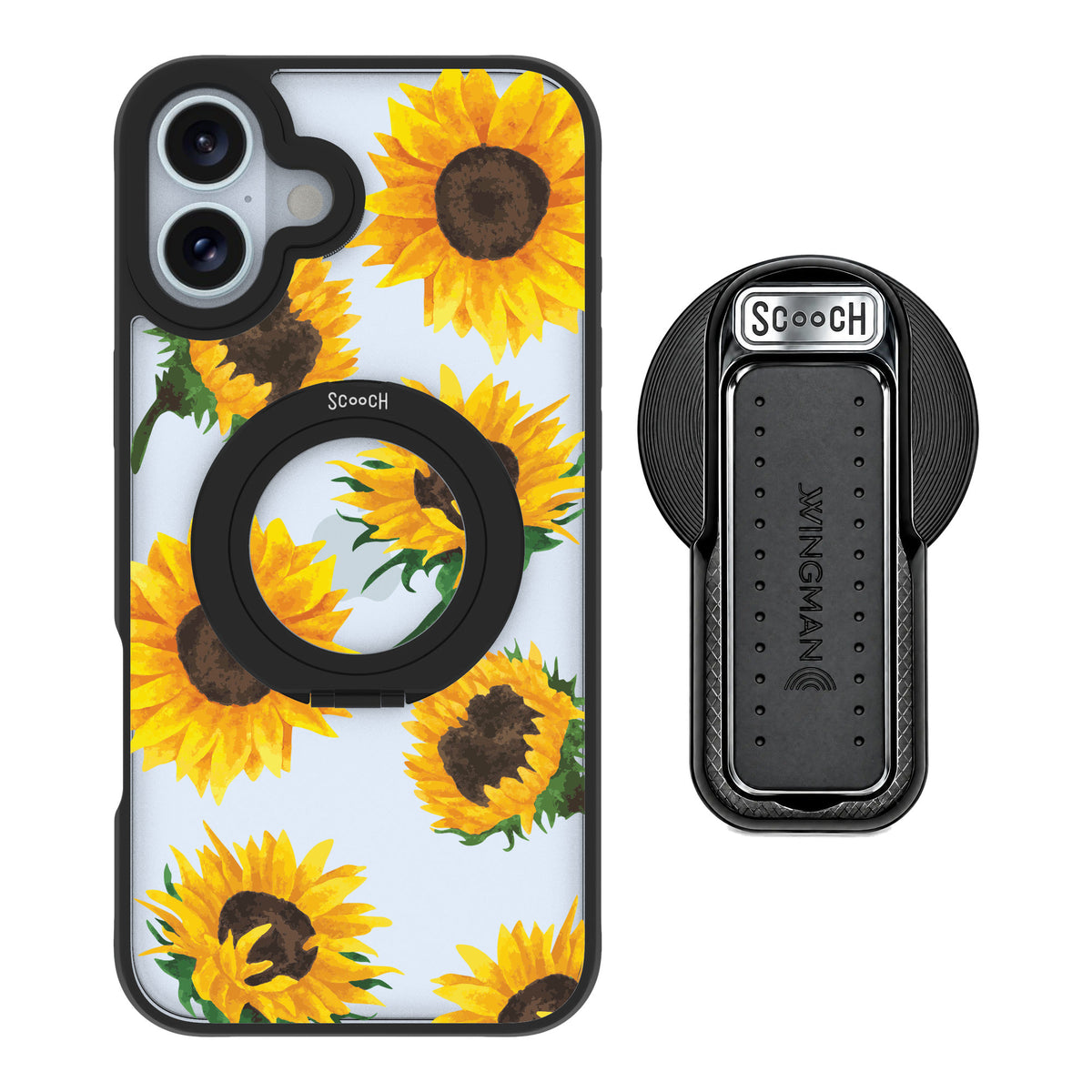 Scooch MagCase Sunflower Frenzy for iPhone 16 Plus — MagSafe Wingback Bundle - Black