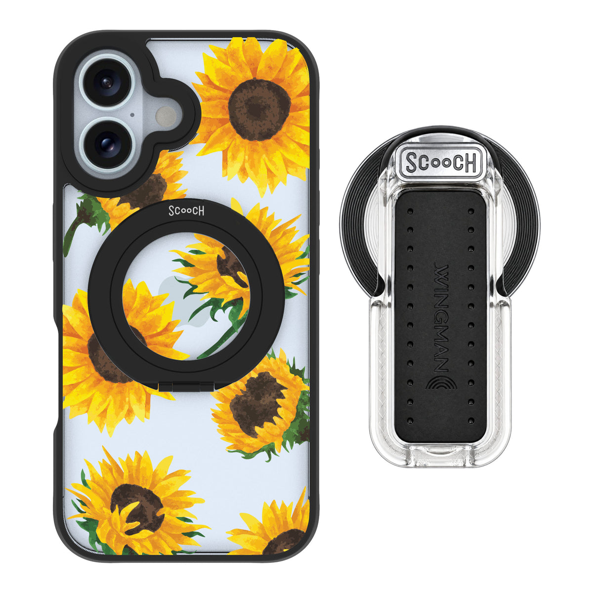 Scooch MagCase Sunflower Frenzy for iPhone 16 — MagSafe Wingback Bundle - Clear