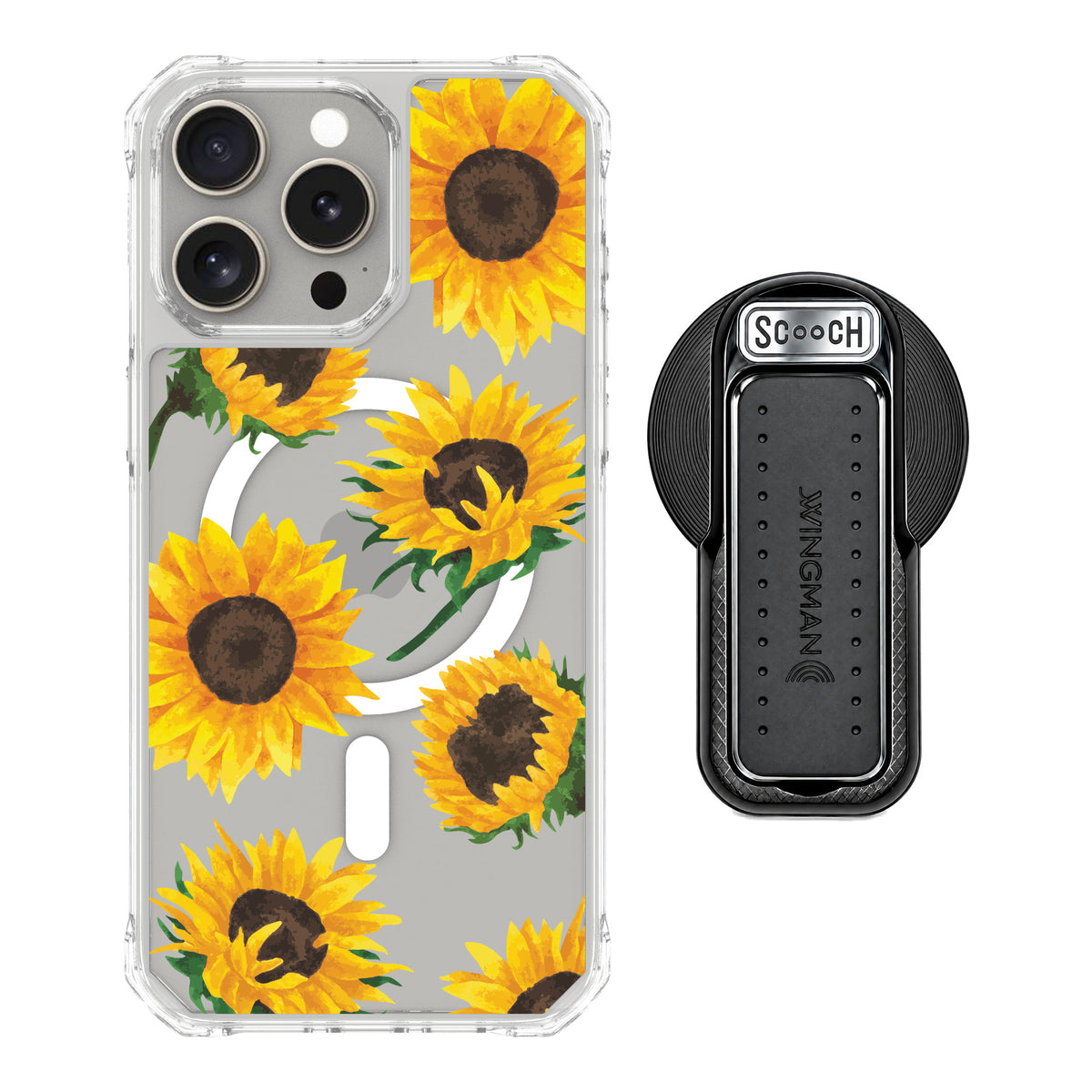 Scooch MagCase Sunflower Frenzy for iPhone 15 Pro Max — MagSafe Wingback Bundle - Black