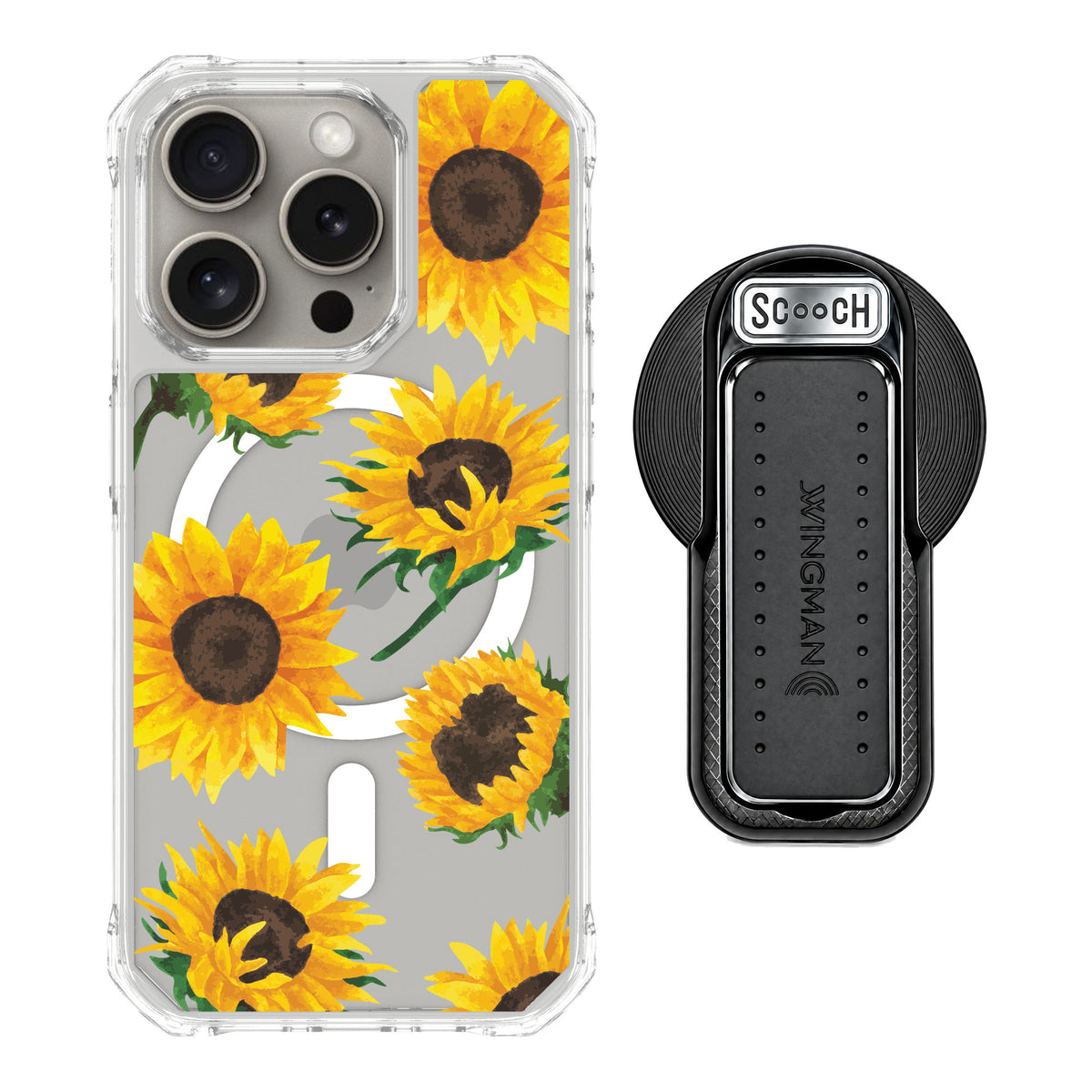Scooch MagCase Sunflower Frenzy for iPhone 15 Pro — MagSafe Wingback Bundle - Black