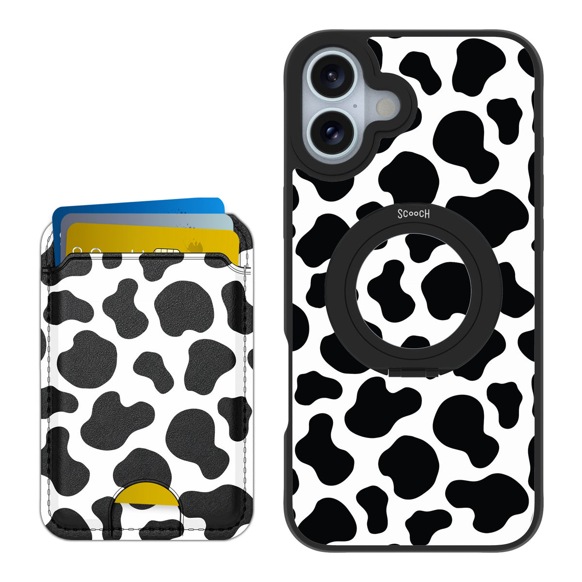 Scooch MagCase Cow Print for iPhone 16 Plus — Matching MagWallet Bundle