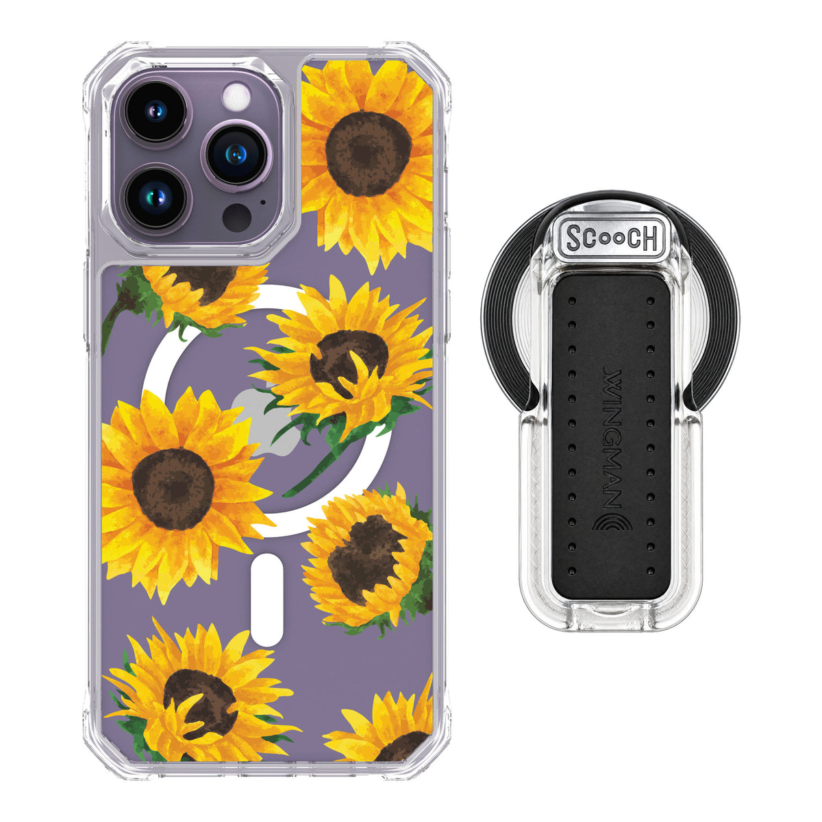 Scooch MagCase Sunflower Frenzy for iPhone 14 Pro Max — MagSafe Wingback Bundle - Clear