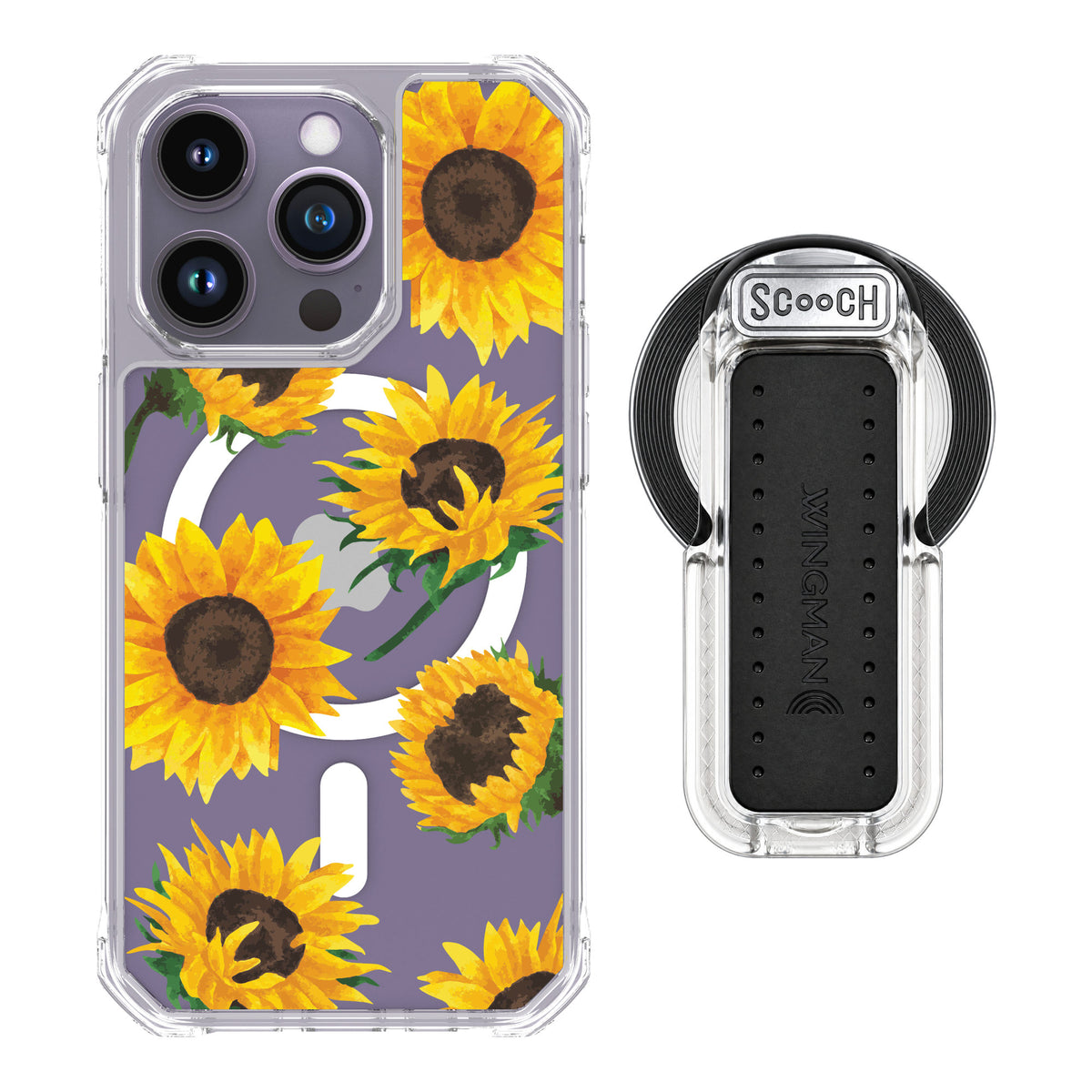 Scooch MagCase Sunflower Frenzy for iPhone 14 Pro — MagSafe Wingback Bundle - Clear
