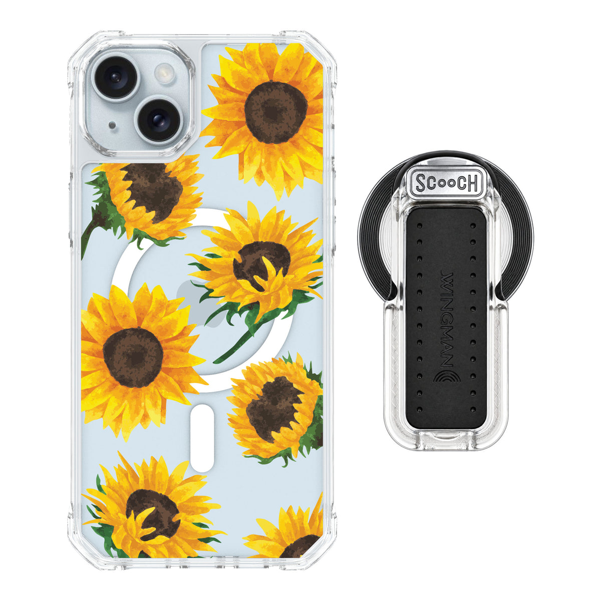 Scooch MagCase Sunflower Frenzy for iPhone 14 Plus — MagSafe Wingback Bundle - Clear