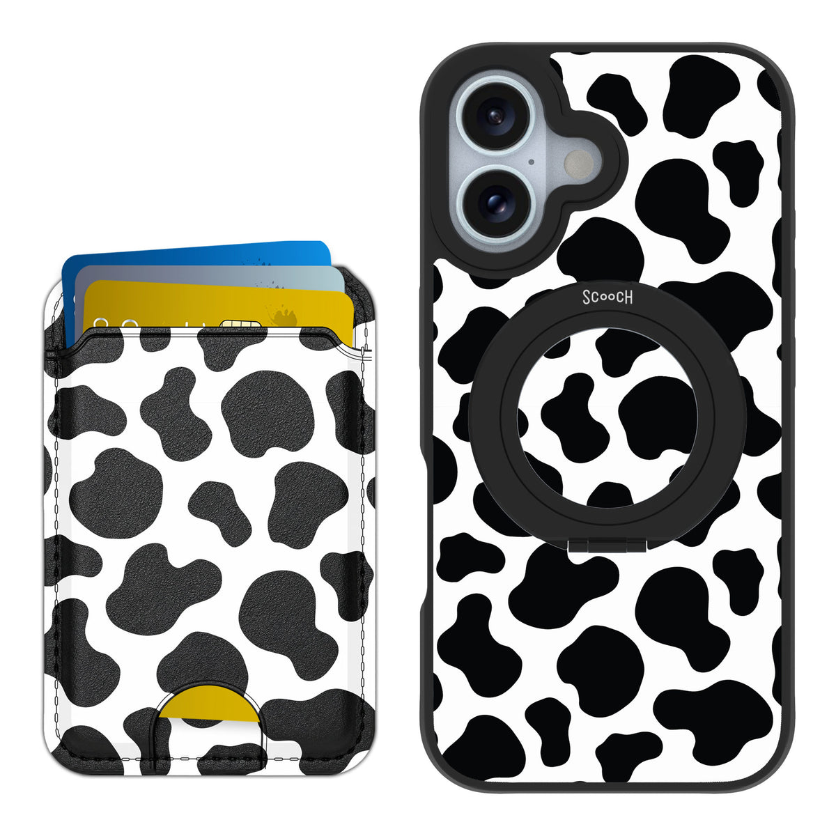 Scooch MagCase Cow Print for iPhone 16 — Matching MagWallet Bundle