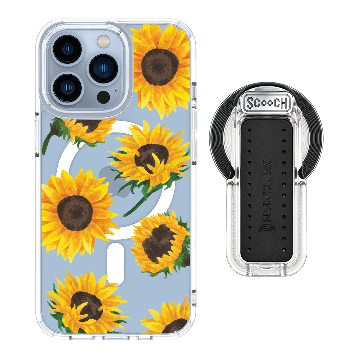Scooch MagCase Sunflower Frenzy for iPhone 13 Pro — MagSafe Wingback Bundle - Clear