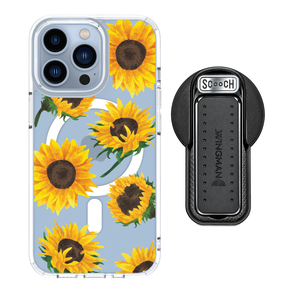 Scooch MagCase Sunflower Frenzy for iPhone 13 Pro — MagSafe Wingback Bundle - Black