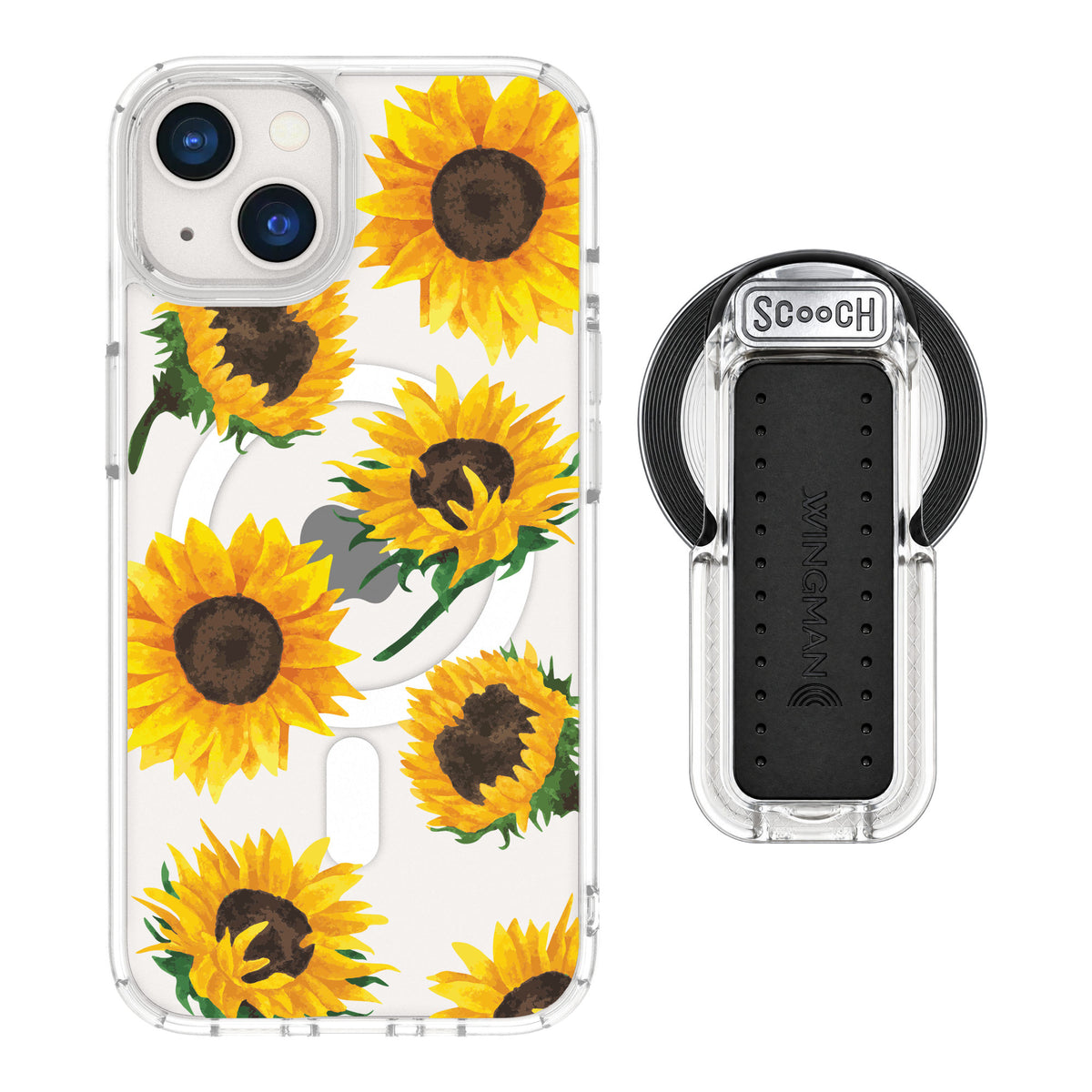 Scooch MagCase Sunflower Frenzy for iPhone 13 — MagSafe Wingback Bundle - Clear