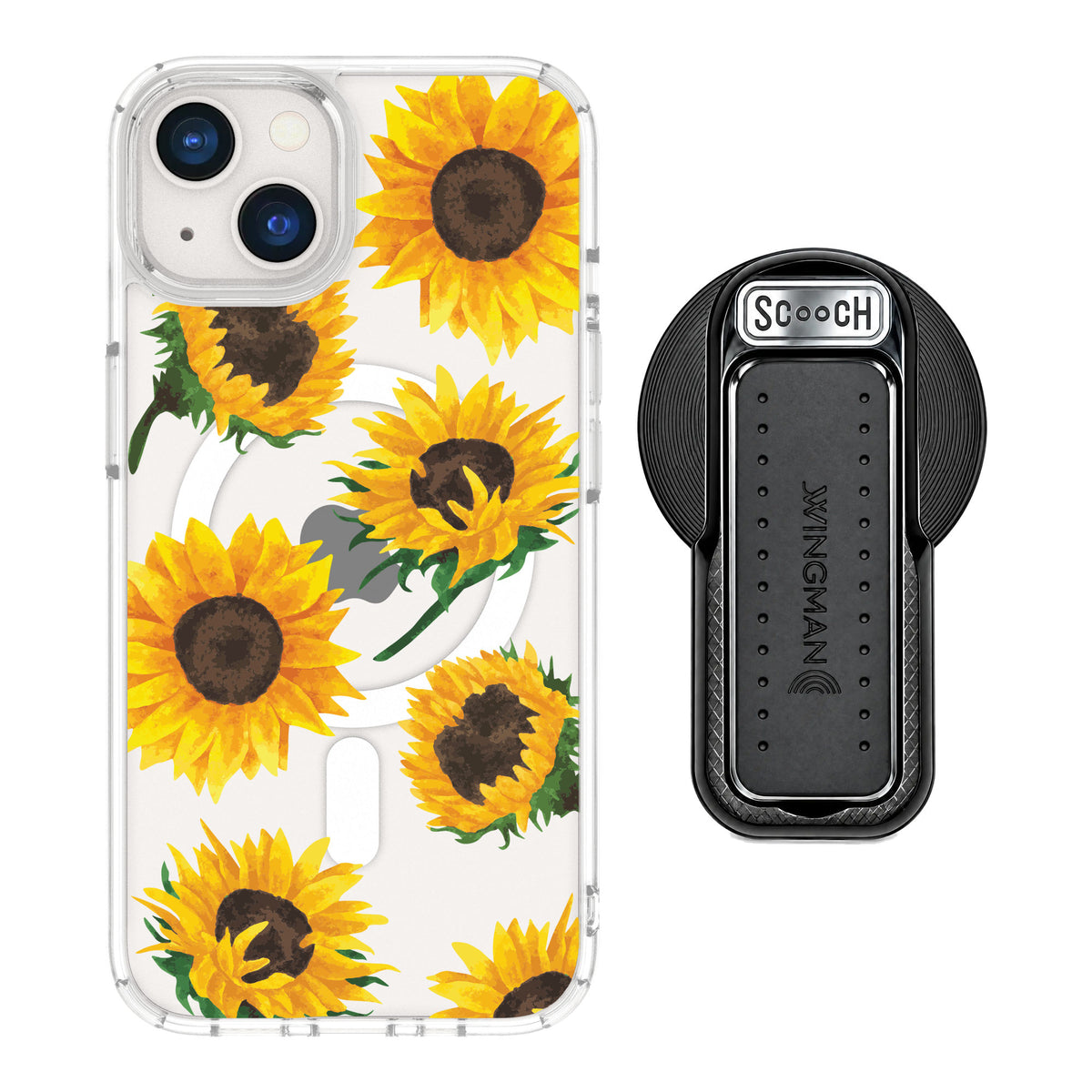 Scooch MagCase Sunflower Frenzy for iPhone 13 — MagSafe Wingback Bundle - Black