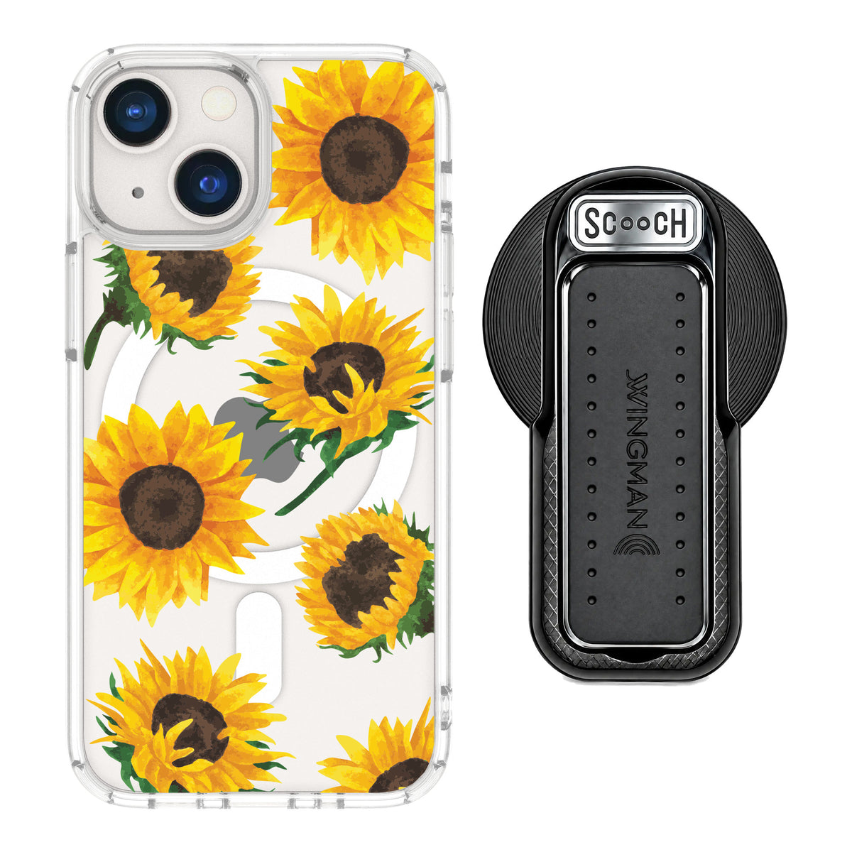 Scooch MagCase Sunflower Frenzy for iPhone 13 mini — MagSafe Wingback Bundle - Black