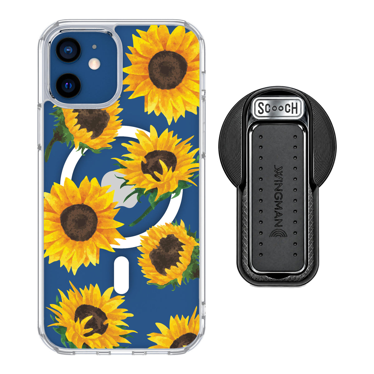 Scooch MagCase Sunflower Frenzy for iPhone 12 — MagSafe Wingback Bundle - Black