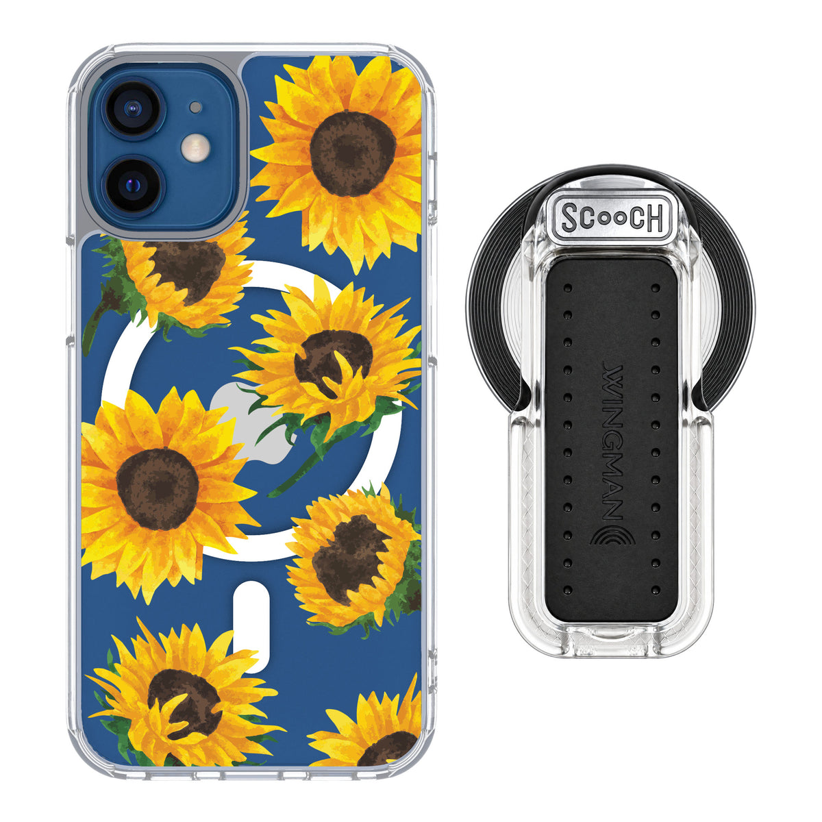 Scooch MagCase Sunflower Frenzy for iPhone 12 mini — MagSafe Wingback Bundle - Clear