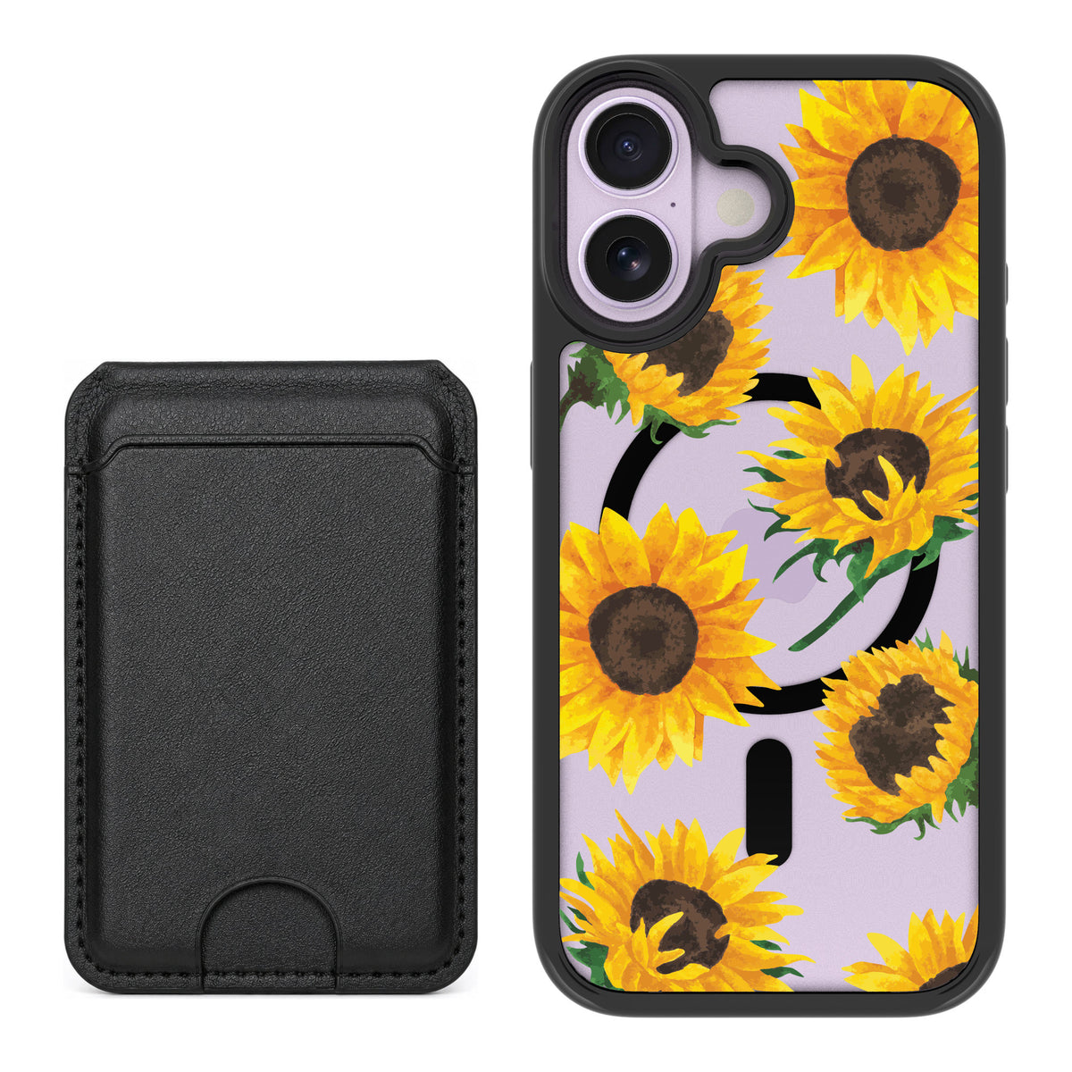 Scooch MagCase Sunflower Frenzy for iPhone 17 — Black MagWallet Bundle
