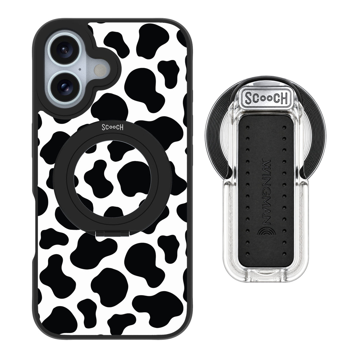 Scooch MagCase Cow Print for iPhone 16 — MagSafe Wingback Bundle - Clear