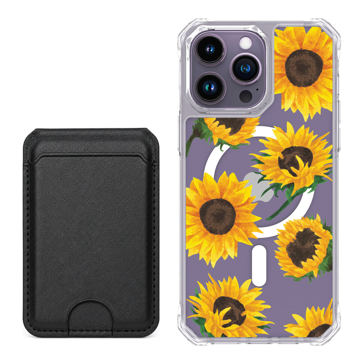Scooch MagCase Sunflower Frenzy for iPhone 14 Pro Max — Black MagWallet Bundle