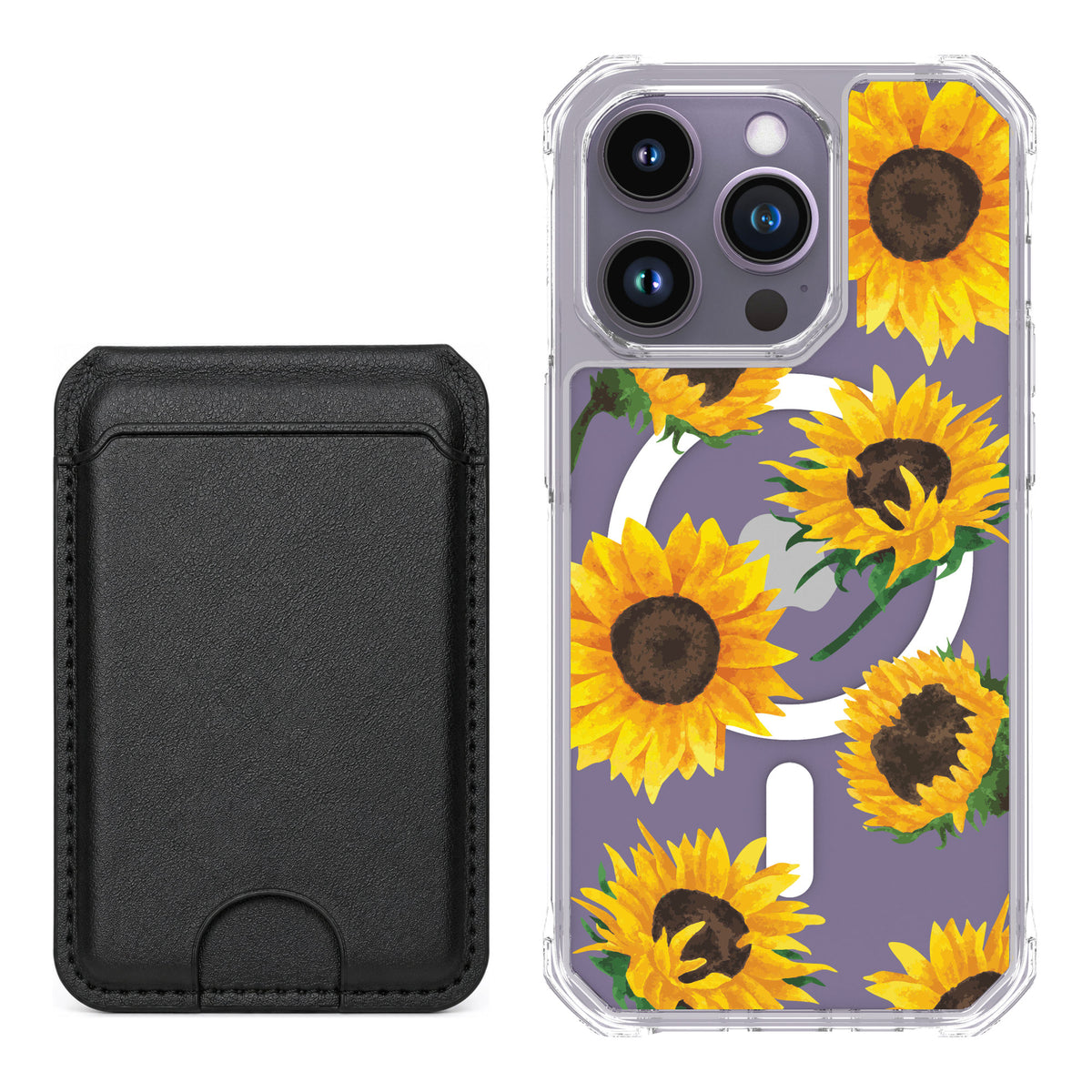 Scooch MagCase Sunflower Frenzy for iPhone 14 Pro — Black MagWallet Bundle