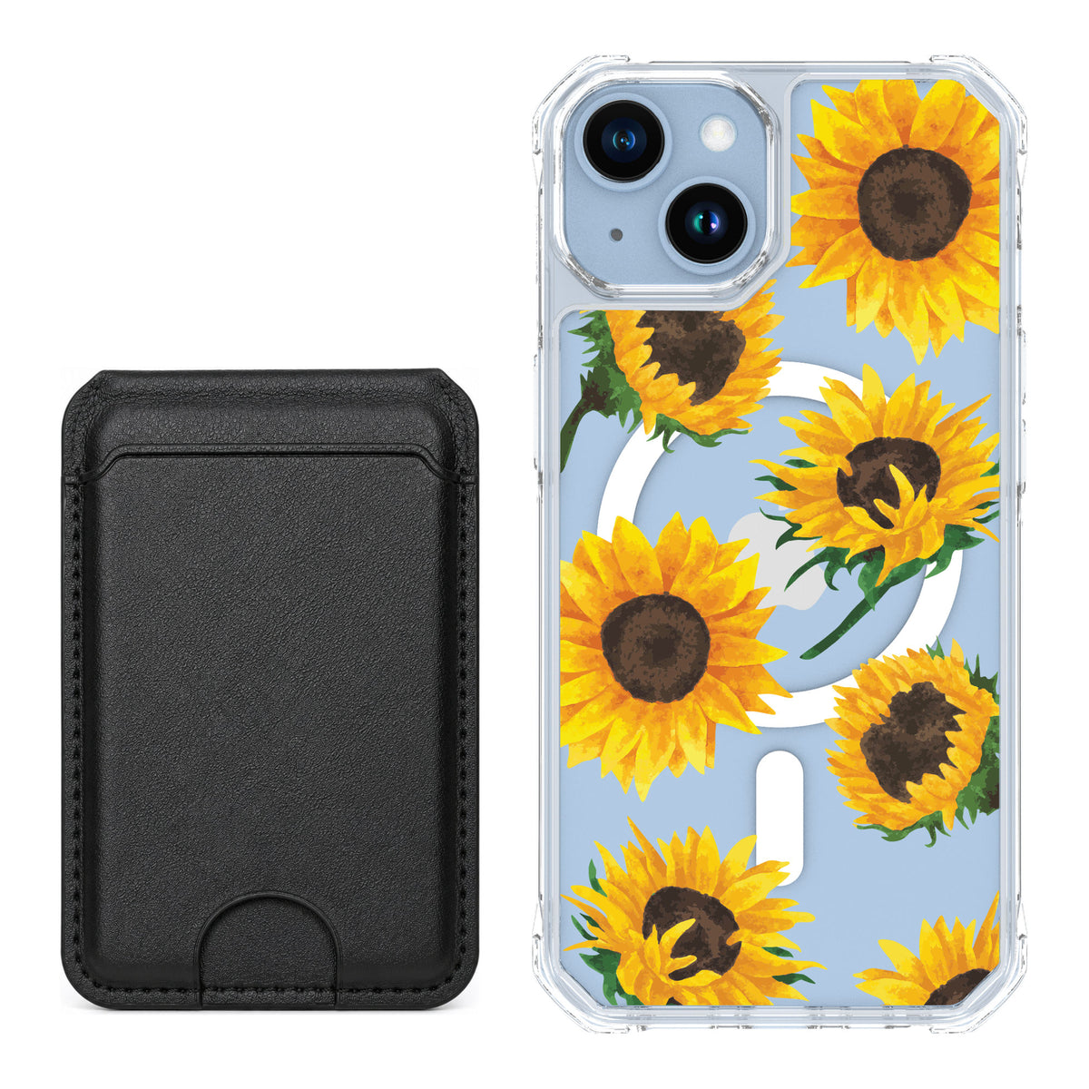 Scooch MagCase Sunflower Frenzy for iPhone 14 — Black MagWallet Bundle
