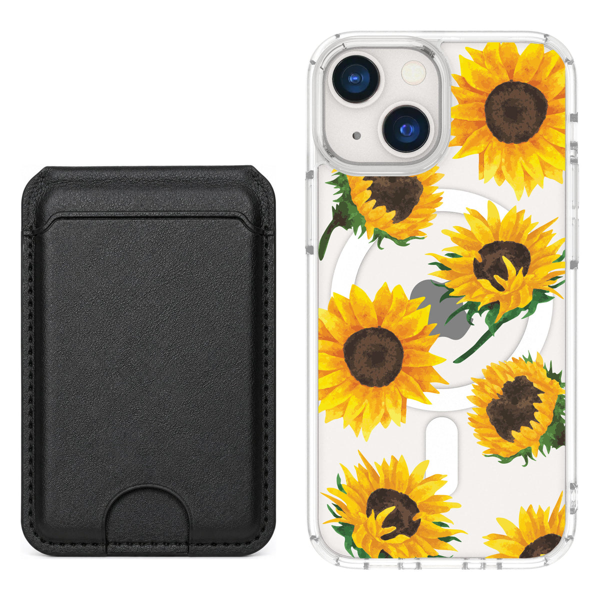 Scooch MagCase Sunflower Frenzy for iPhone 13 mini — Black MagWallet Bundle