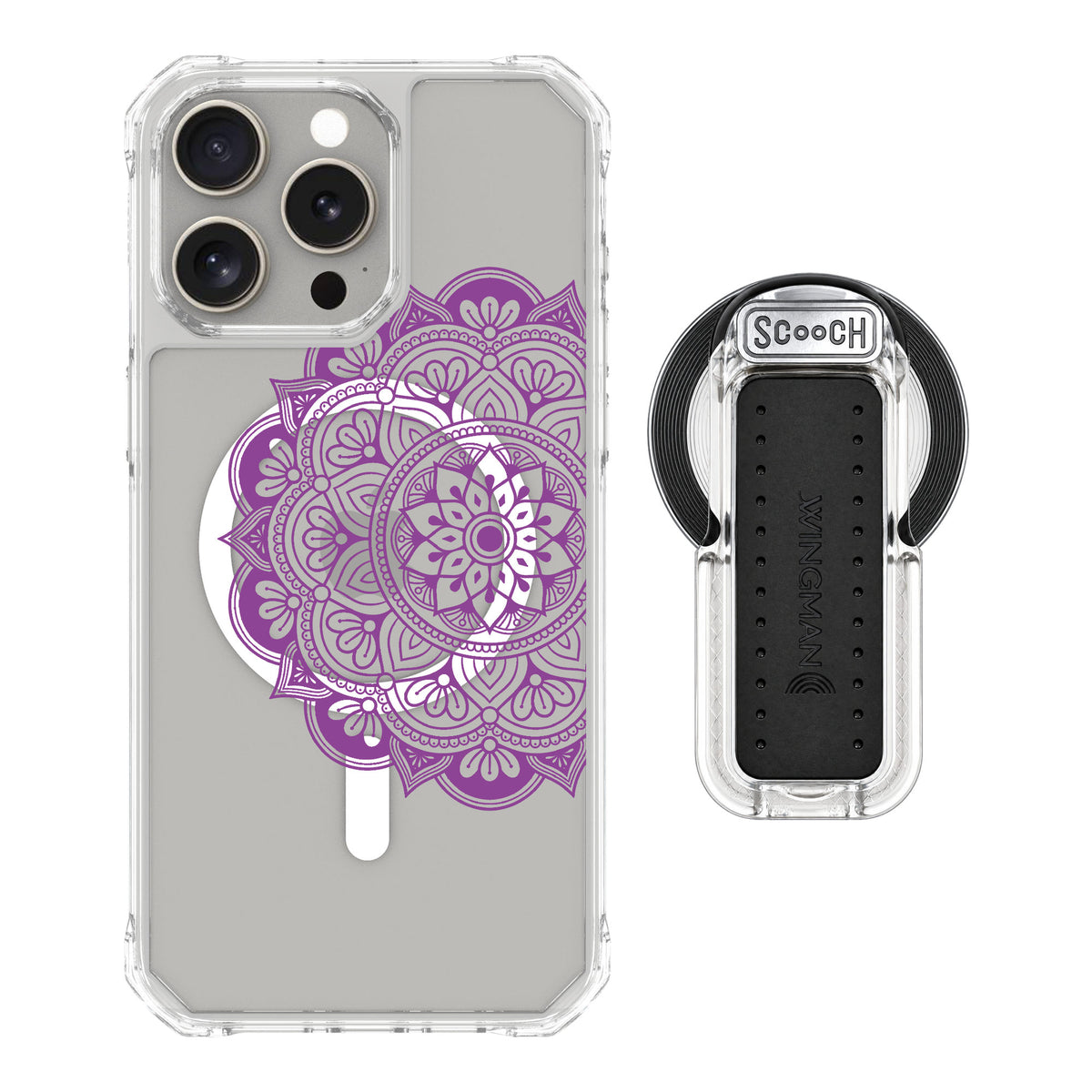 Scooch MagCase Mandala Dreams for iPhone 15 Pro Max — MagSafe Wingback Bundle - Clear