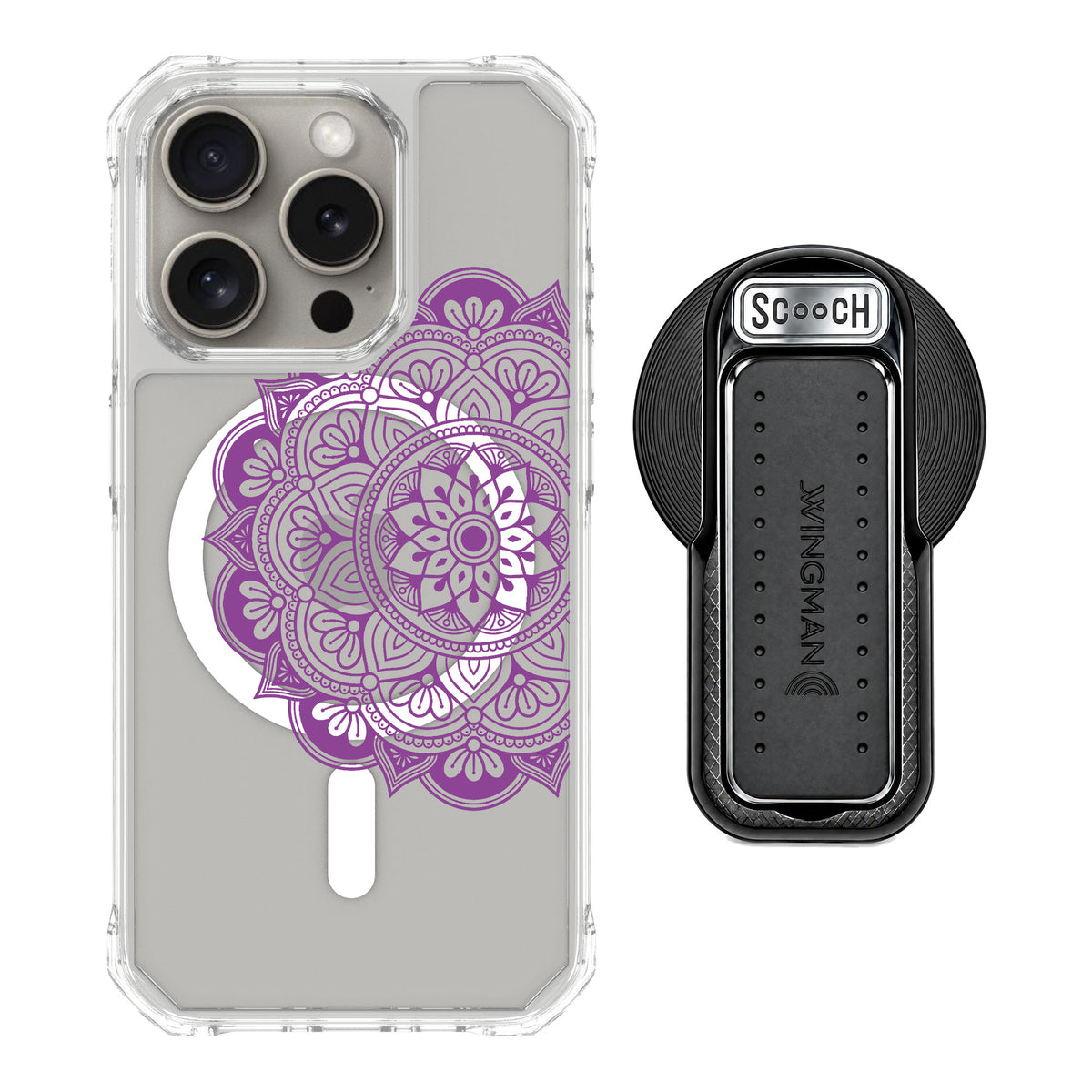 Scooch MagCase Mandala Dreams for iPhone 15 Pro — MagSafe Wingback Bundle - Black