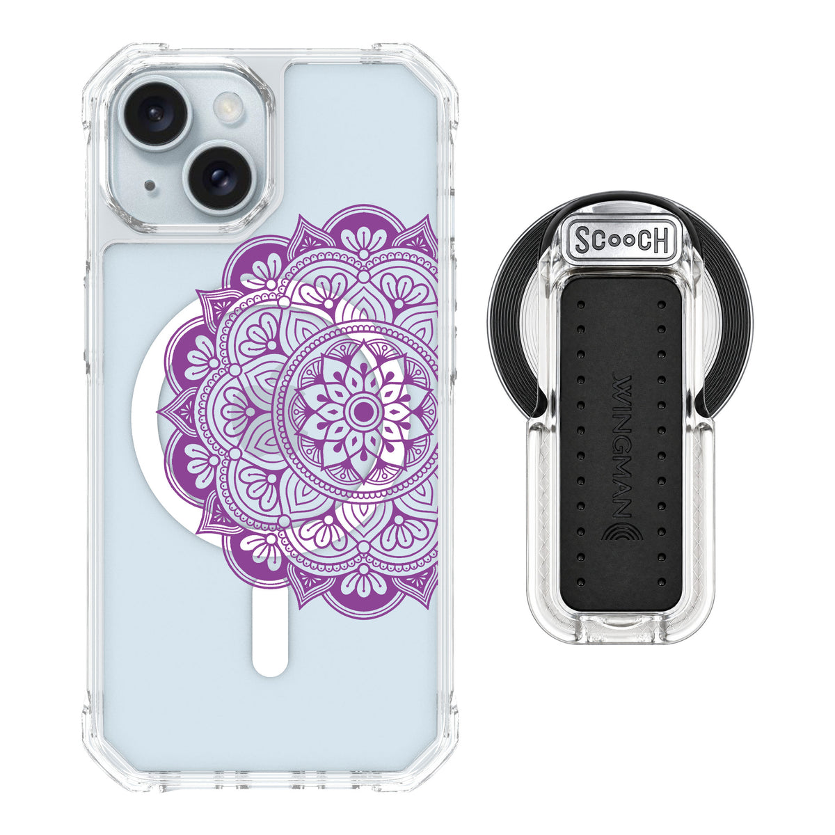 Scooch MagCase Mandala Dreams for iPhone 15 — MagSafe Wingback Bundle - Clear