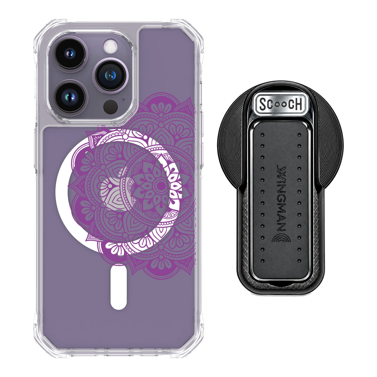 Scooch MagCase Mandala Dreams for iPhone 14 Pro — MagSafe Wingback Bundle - Black