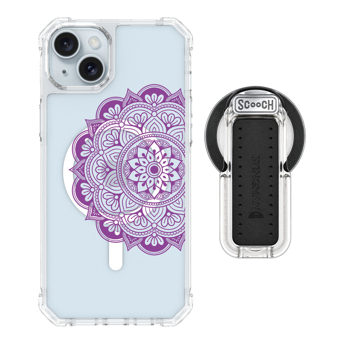 Scooch MagCase Mandala Dreams for iPhone 14 Plus — MagSafe Wingback Bundle - Clear