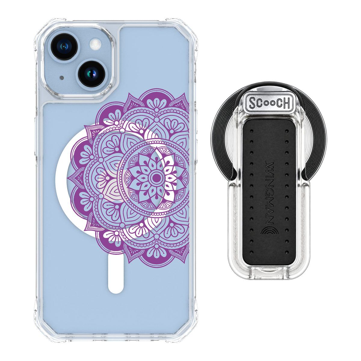 Scooch MagCase Mandala Dreams for iPhone 14 — MagSafe Wingback Bundle - Clear