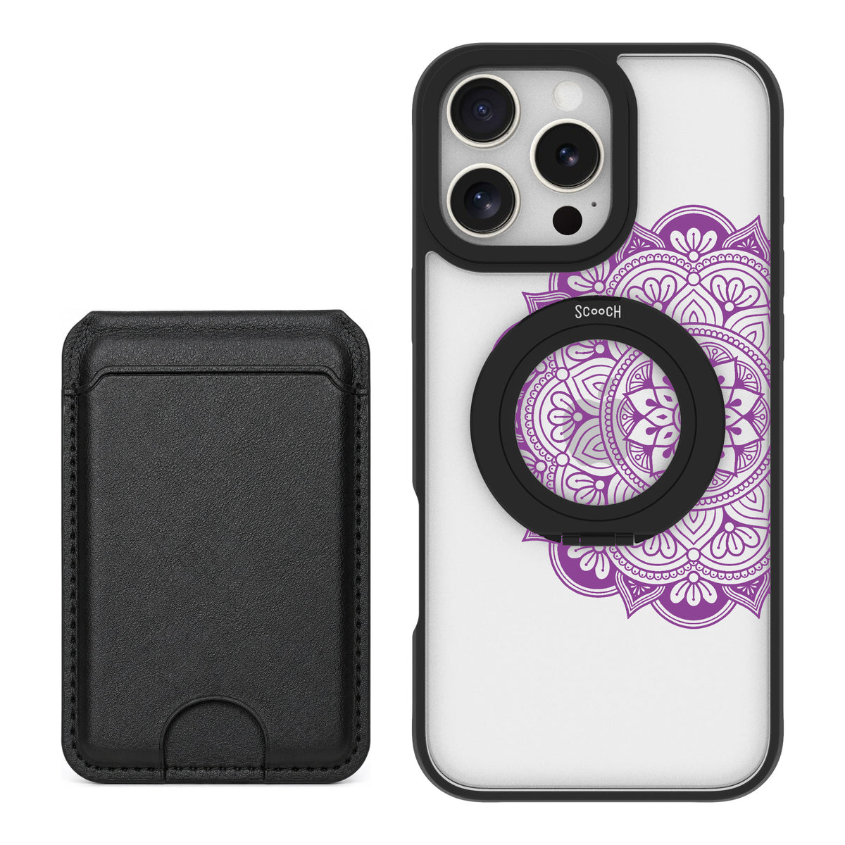 Scooch MagCase Mandala Dreams for iPhone 16 Pro Max — Black MagWallet Bundle