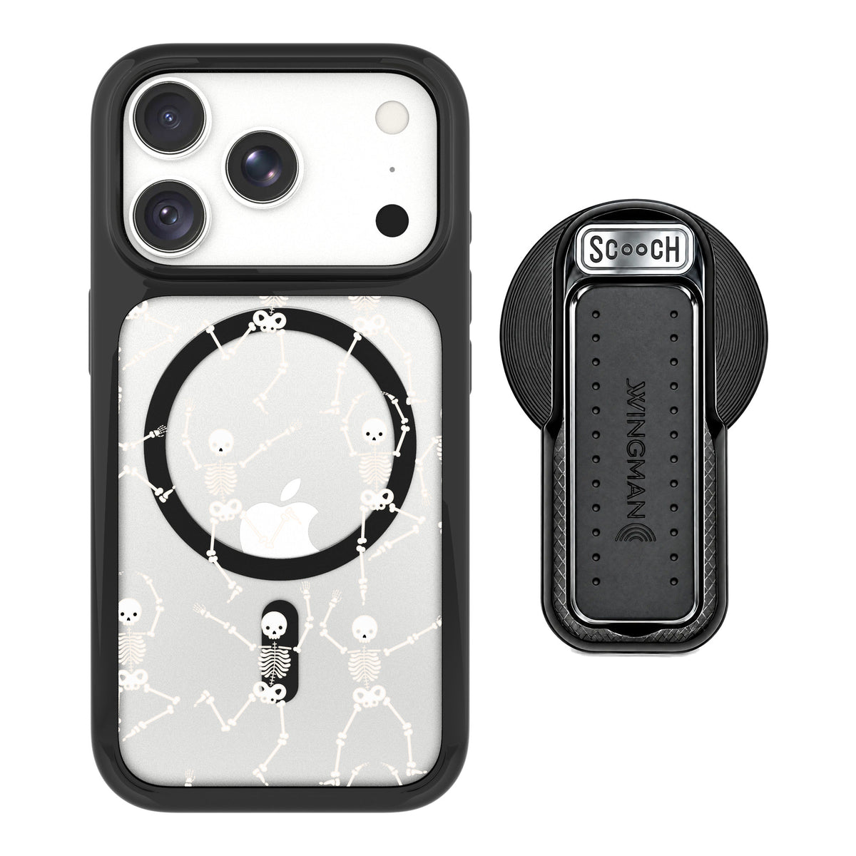Scooch MagCase Swinging Skeletons for iPhone 18 Pro — MagSafe Wingback Bundle - Black