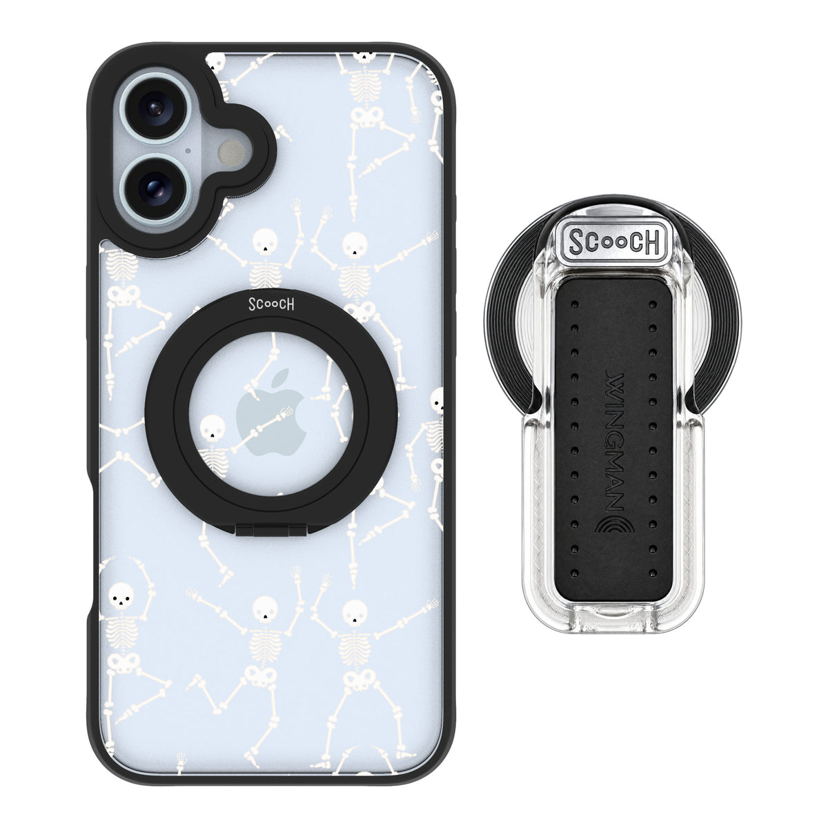Scooch MagCase Swinging Skeletons for iPhone 16 Plus — MagSafe Wingback Bundle - Clear